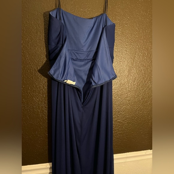 Navy Blue Strapless Evening Maxi Dress with Rhinestones, Size 4X - Picture 6 of 8